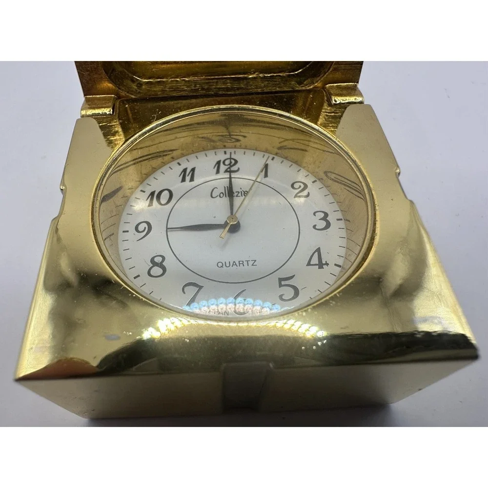 Collezio Miniature Brass Gift Box‎ New Battery Gold Tone Clock Watch V